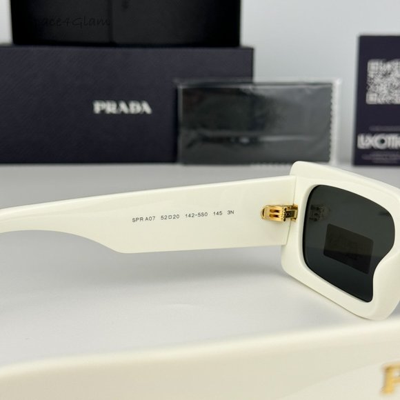 NEW Prada PR A07S 1425S0 Talc White Dark Grey Rectangle Unisex Sunglasses - Picture 5 of 9